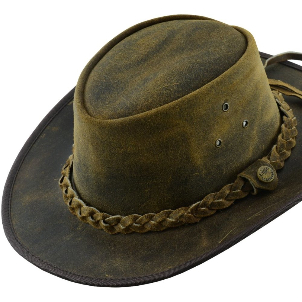 Lesa Collection Safari Crazy  Leather Hats Outback Traveller Hat Unisex Western